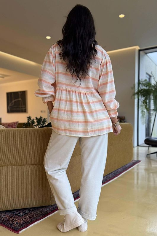 Hallie Stripe Cotton Smock Blouse A 